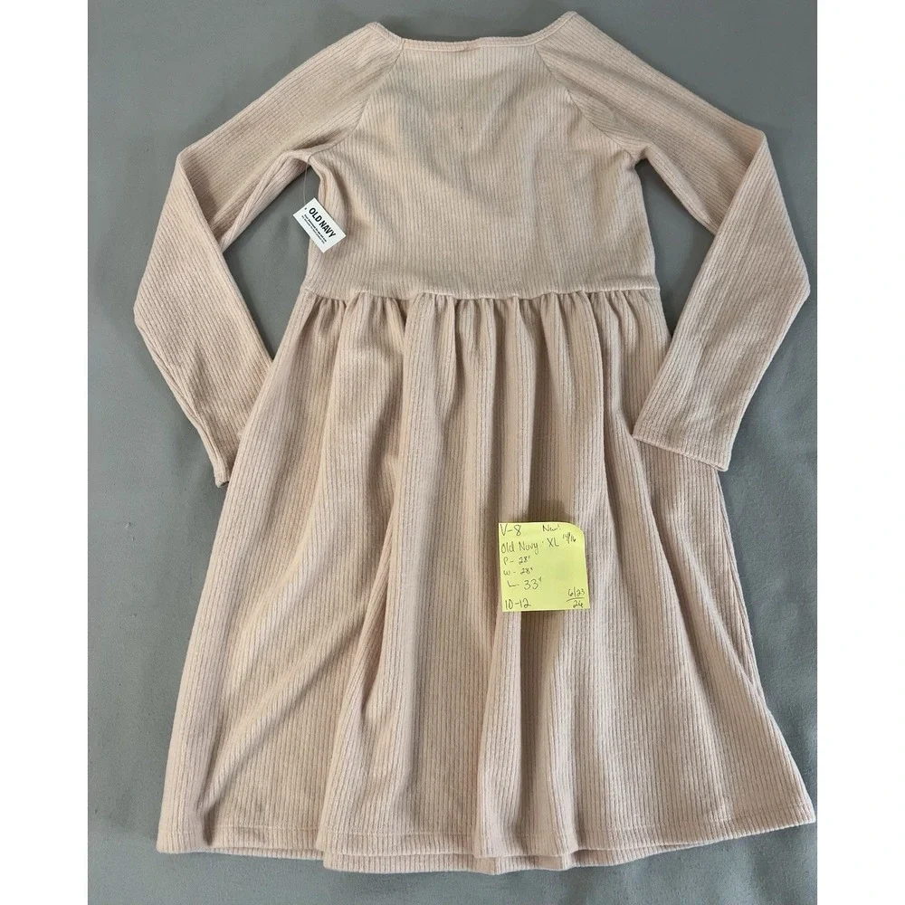 Old Navy Long-Sleeve Plush Ribbed Fit Flare Dress Girls Pink Sz XL (14-16) New